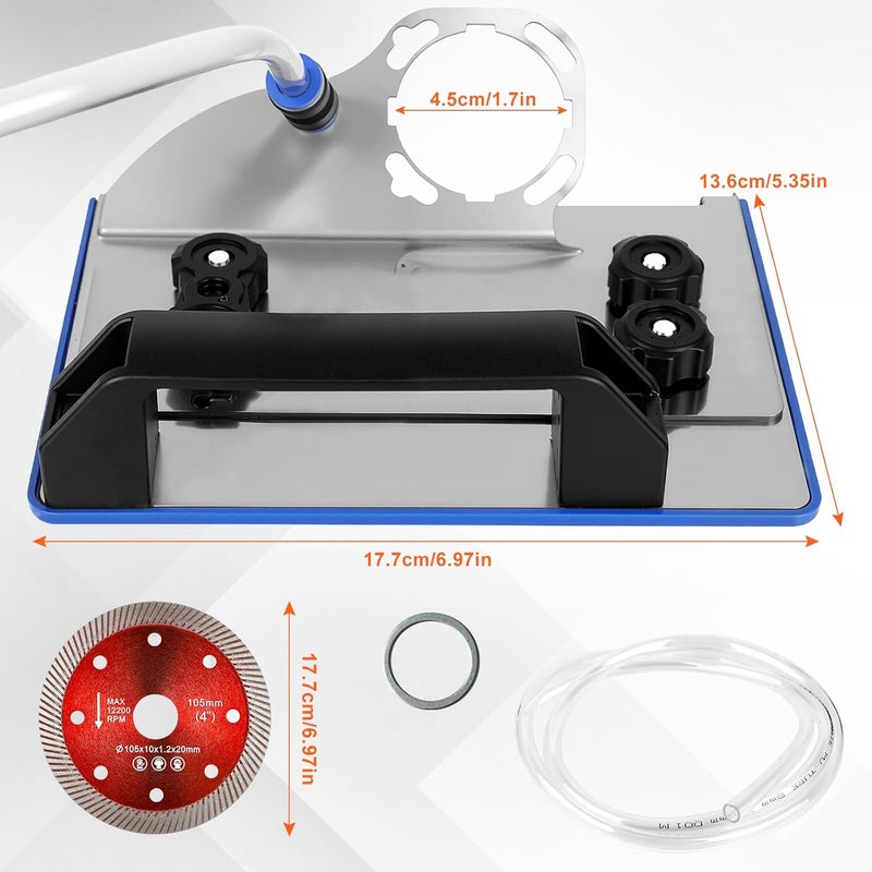 rolyta 45 Degree Tile Chamfering Tool for 100-Type Grinders, Angle Grinder Stand for 45° Tile Cutting Cutter Tools Kit with 3 Saw Blades, 3 Adapter Washers, Gloves, 39 Inch Cooling Hose - Image 3